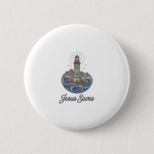 Jesus rettet Vintage-Leuchtturm-Christen-Shirt_1 Button