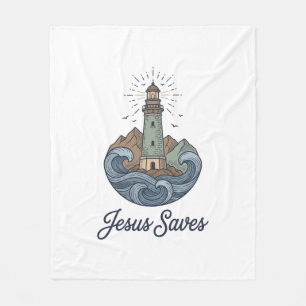 Jesus rettet Vintage-Leuchtturm-Christen-Shirt_1 Fleecedecke