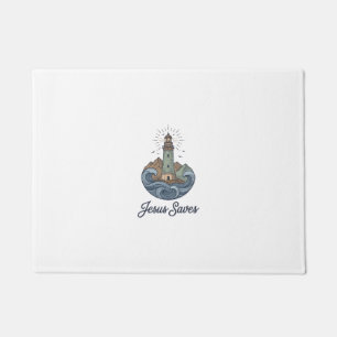 Jesus rettet Vintage-Leuchtturm-Christen-Shirt_1 Fußmatte
