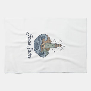 Jesus rettet Vintage-Leuchtturm-Christen-Shirt_1 Geschirrtuch