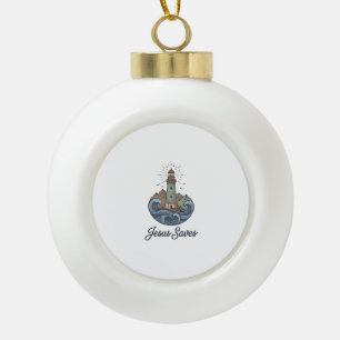 Jesus rettet Vintage-Leuchtturm-Christen-Shirt_1 Keramik Kugel-Ornament