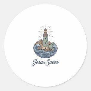 Jesus rettet Vintage-Leuchtturm-Christen-Shirt_1 Runder Aufkleber