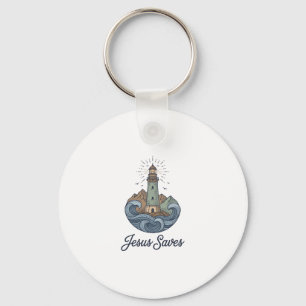 Jesus rettet Vintage-Leuchtturm-Christen-Shirt_1 Schlüsselanhänger