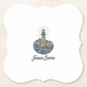 Jesus rettet Vintage-Leuchtturm-Christen-Shirt_1 Untersetzer