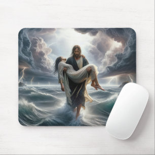 Jesus Rettete eine junge Frau im Sturm Mousepad