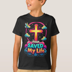 Jesus rettete mein Leben Kreuz Christen Bibel Reli T-Shirt