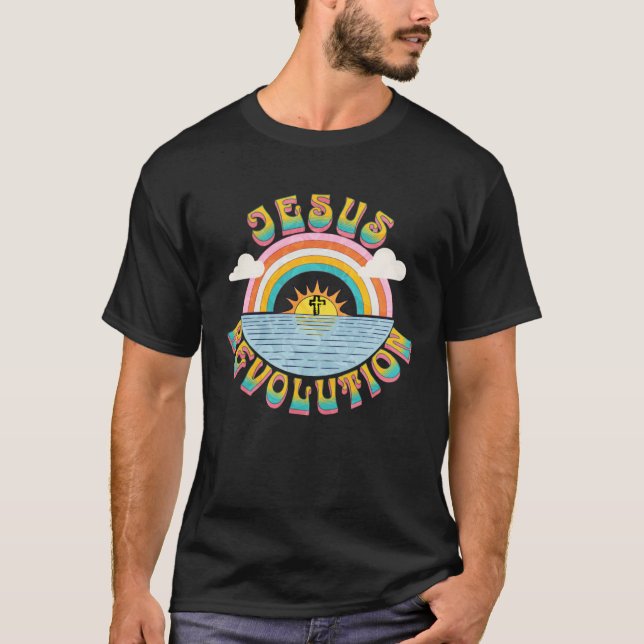 Jesus Revolution Menschen Retro Sun Rainbow Christ T-Shirt (Vorderseite)