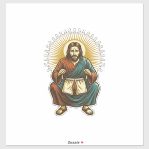 Jesus richtet unangenehmen Wedgie beim Kniebeugen Aufkleber
