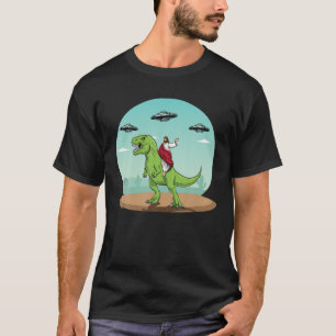 Jesus Riding A Dinosaur Funny Bigfoot UFO Alien Ab T-Shirt