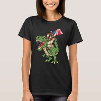 Jesus Riding A Tyrannosaurus Rex Dinosaur USA Flag T-Shirt