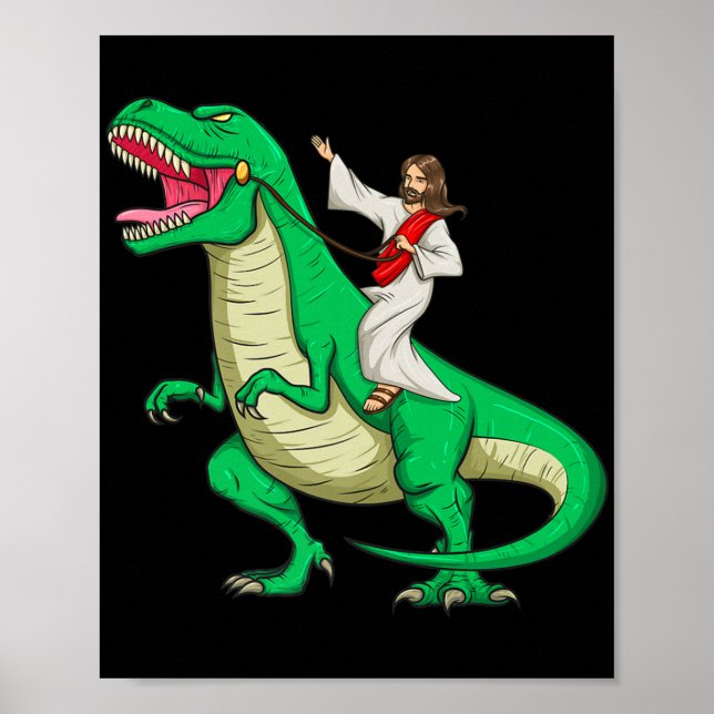 Jesus Riding Dinosaur Funny Parody Tyrannosaurus R Poster (Vorne)