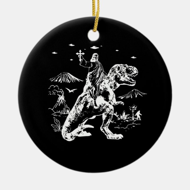 Jesus Riding Dinosaur UFO 90s Grafik Keramik Ornament (Vorne)