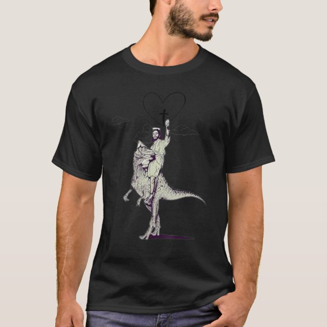 Jesus Riding Rex Dinosaur Jesus Riding Dinosaur T-Shirt (Vorderseite)