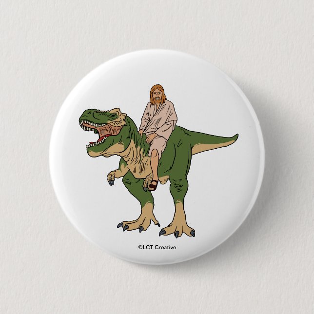 Jesus Riding T-Rex Button (Vorderseite)