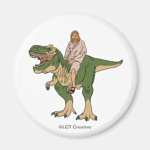 Jesus Riding T-Rex Magnet