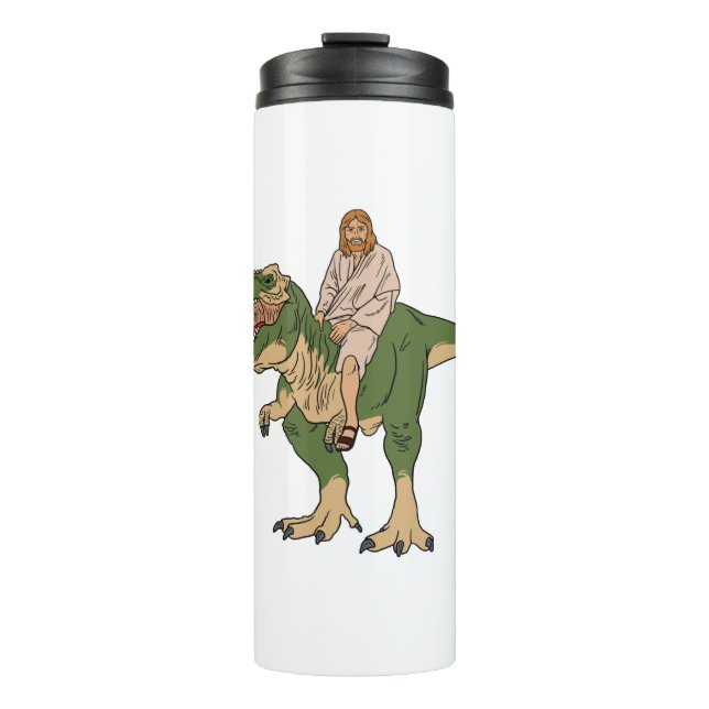 Jesus Riding T-Rex Thermosbecher (Vorderseite)