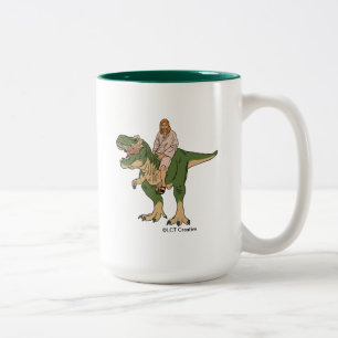 Jesus Riding T-Rex Zweifarbige Tasse