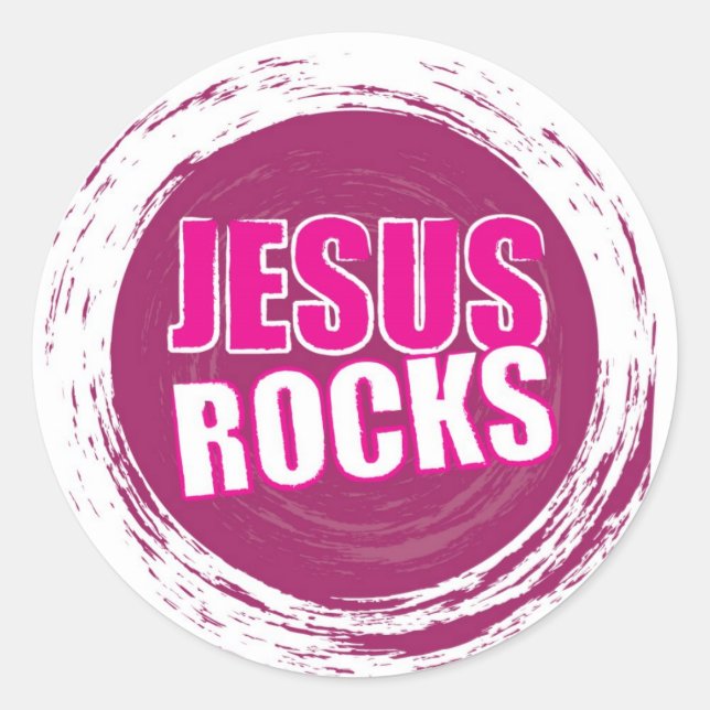 Jesus Rocks 1 Rosa Runder Aufkleber (Vorderseite)