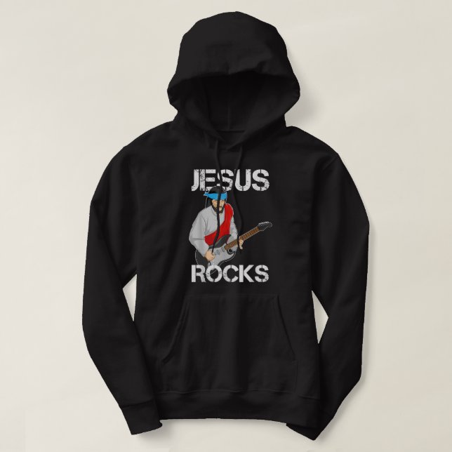Jesus Rocks auf der elektrischen Gitarre Hoodie (Design vorne)