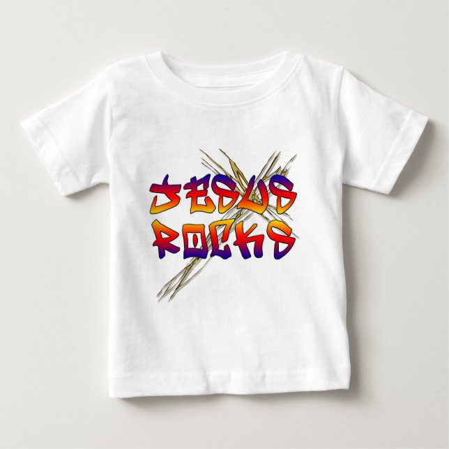 Jesus Rocks Christlich Baby T-shirt (Vorderseite)