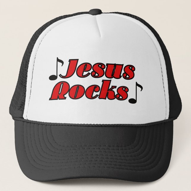 Jesus Rocks Der Glaube Inspirierte spirituelle Küh Truckerkappe (Vorderseite)
