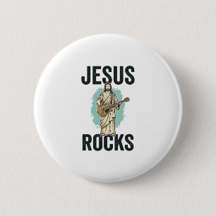 Jesus Rocks Gitarre Vintage Christian Gravur Des Button