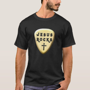 Jesus Rocks Gold Plektrum Christlich Worship Lea T-Shirt
