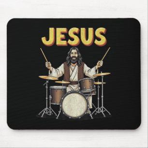 Jesus Rocks Music Funny Christlich Drummer Design Mousepad