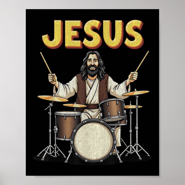 Jesus Rocks Music Funny Christlich Drummer Design Poster (Vorne)