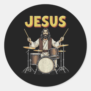 Jesus Rocks Music Funny Christlich Drummer Design Runder Aufkleber