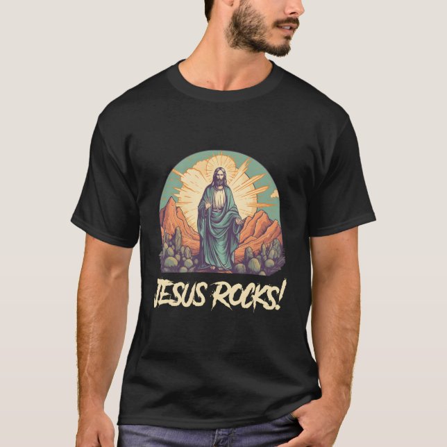 Jesus Rocks Musician Rocker Christ T-Shirt (Vorderseite)
