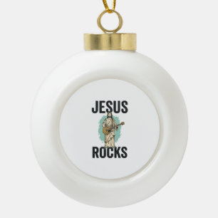 Jesus Rockt Gitarre Vintage Christliche Gravur Des Keramik Kugel-Ornament