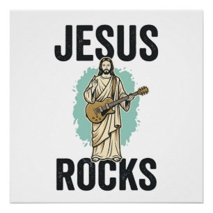 Jesus Rockt Gitarre Vintage Christliche Gravur Des Poster