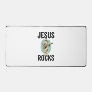 Jesus Rockt Gitarre Vintage Christliche Gravur Des Schreibtischunterlage