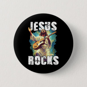 Jesus rockt mit Gitarre - Lustiger christlicher Fe Button