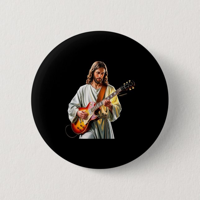 Jesus rockt mit Gitarre - Lustiger Christlicher Fe Button (Vorderseite)