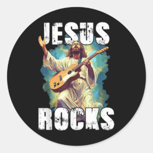 Jesus rockt mit Gitarre - Lustiger christlicher Fe Runder Aufkleber
