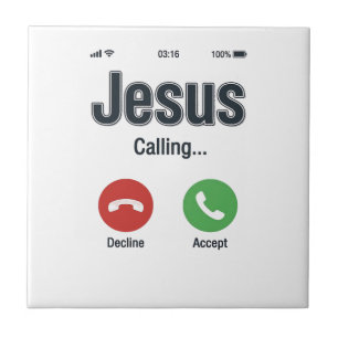 Jesus ruft Telefonbildschirm Christliches T-Shirt- Fliese