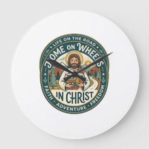 Jesus RV Camper Life Vintage-Shirt Christliches Gr Große Wanduhr