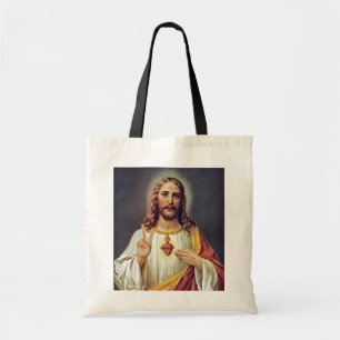 Jesus Sacred Heart Friedenszeichen Porträt Tragetasche