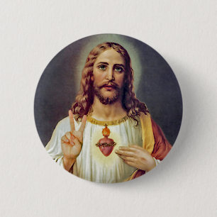 Jesus Sacred Heart Peace Sign Portrait Button