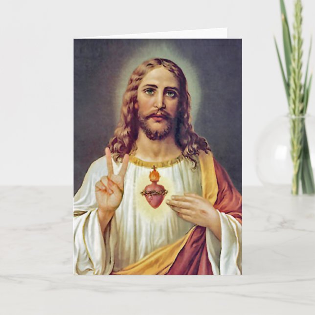 Jesus Sacred Heart Peace Sign Portrait Karte (Vorderseite)