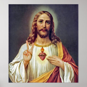 Jesus Sacred Heart Peace Sign Portrait Poster