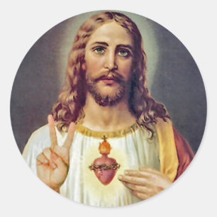 Jesus Sacred Heart Peace Sign Portrait Runder Aufkleber