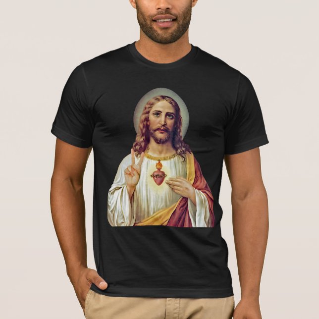 Jesus Sacred Heart Peace Sign Portrait T-Shirt (Vorderseite)