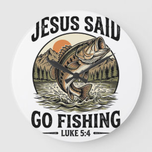 Jesus sagte, geh fischen Vintage-Barsch Christlich Große Wanduhr