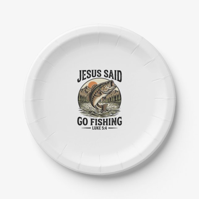 Jesus sagte geh fischen Vintage-Barsch Christlich Pappteller (Vorderseite)