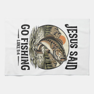 Jesus sagte, geh fischen Vintage-Bass christlich Geschirrtuch