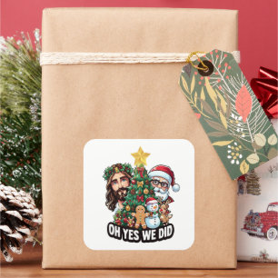 Jesus Santa Weihnachtsbaum Oh Ja Quadratischer Aufkleber