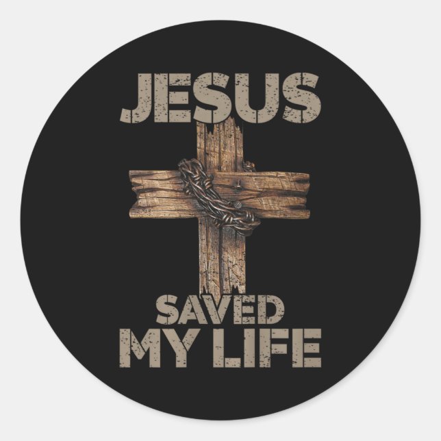 Jesus Saved My Life Christian Cross God Faith Bibl Runder Aufkleber (Vorderseite)